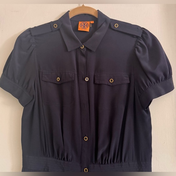 Tory Burch Navy "Gennifer" Utility Silk Dress Size 10 - Picture 3 of 8